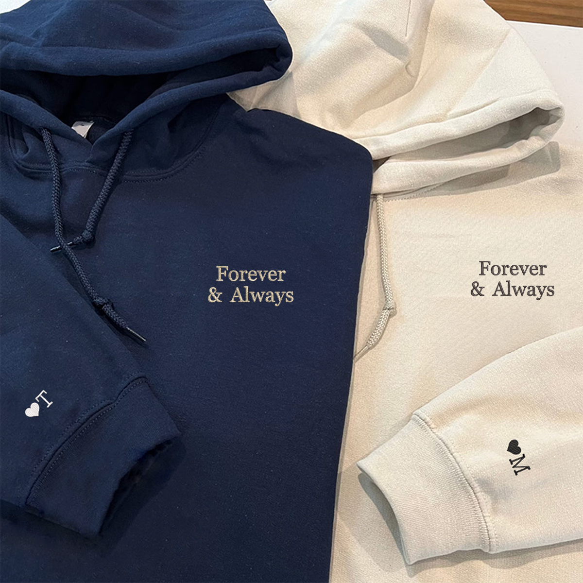 Custom Embroidered Forever and Always Matching Hoodies for Couples