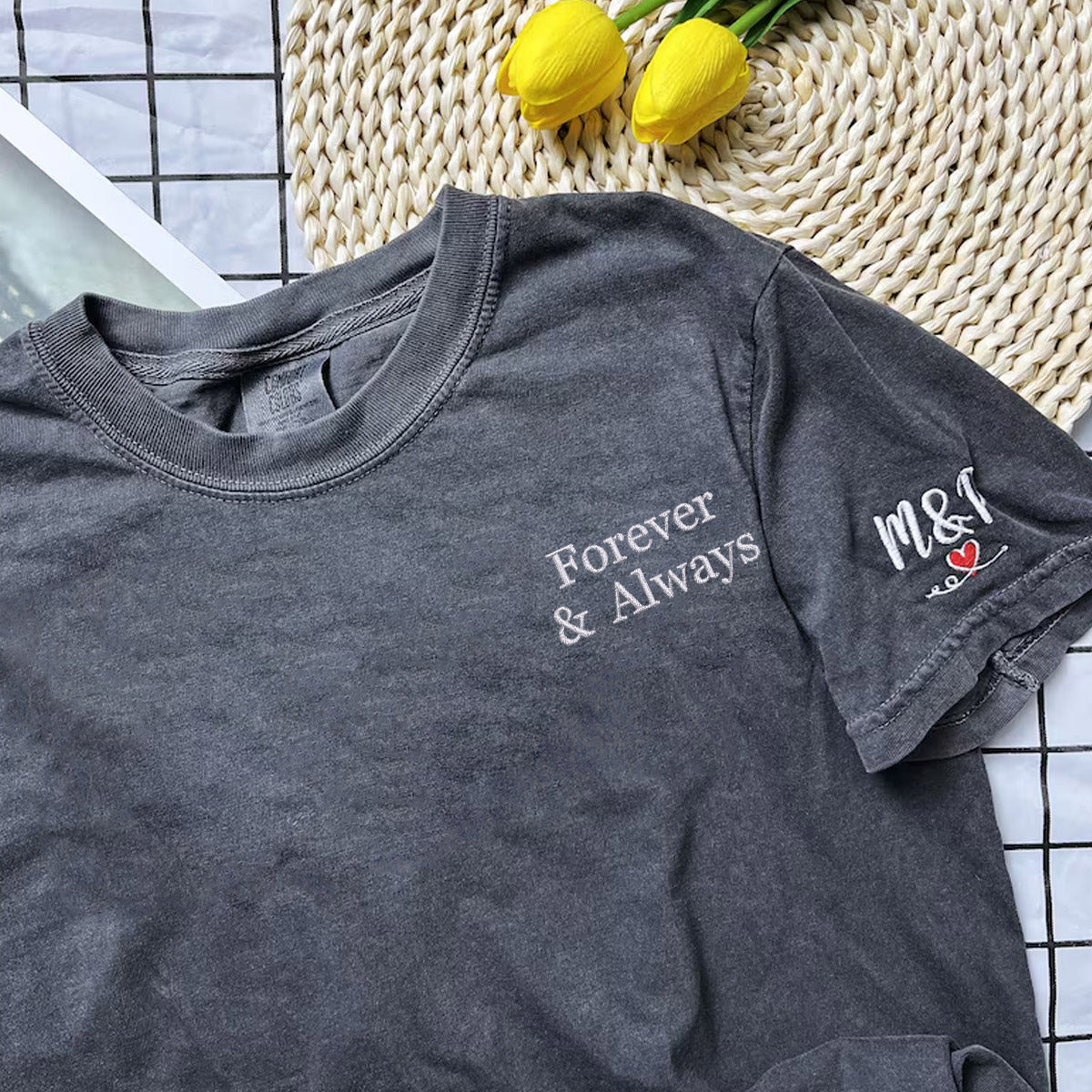Custom Embroidered Forever and Always Matching T-shirts for Couples