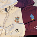 Custom Embroidered Fox and Bird Matching Hoodies for Couples