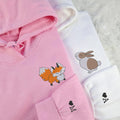 Custom Embroidered Fox and Rabbit Matching Hoodies for Couples