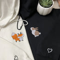 Custom Embroidered Fox and Rabbit Matching Hoodies for Couples