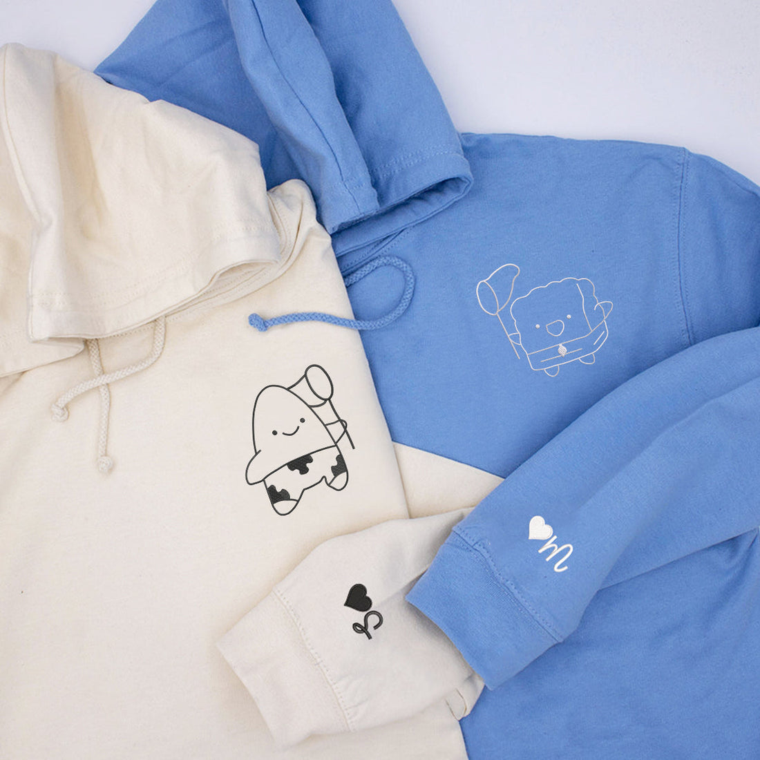 Custom Embroidered Funny Cartoon Matching Hoodies for Couples