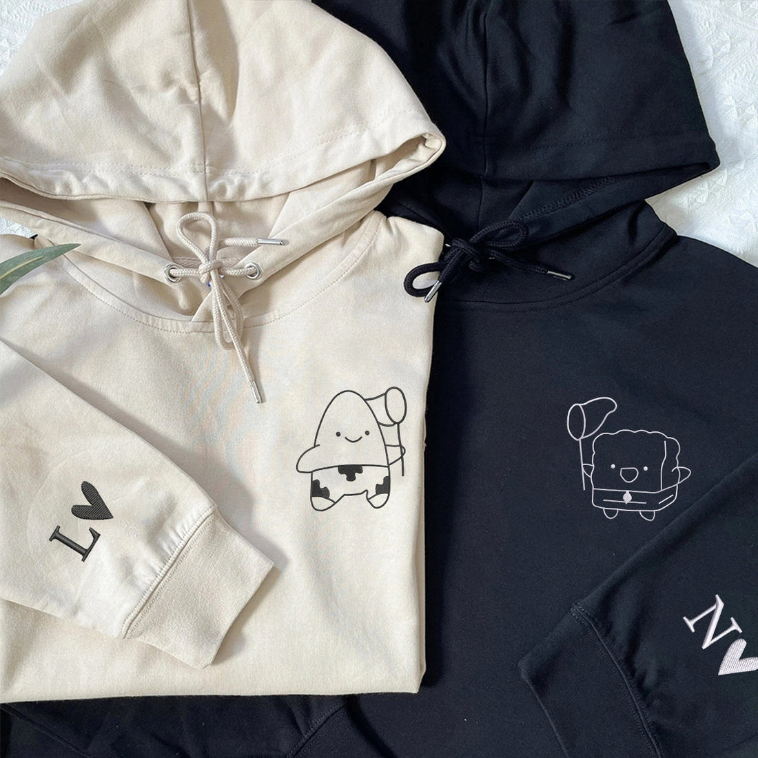 Custom Embroidered Funny Cartoon Matching Hoodies for Couples