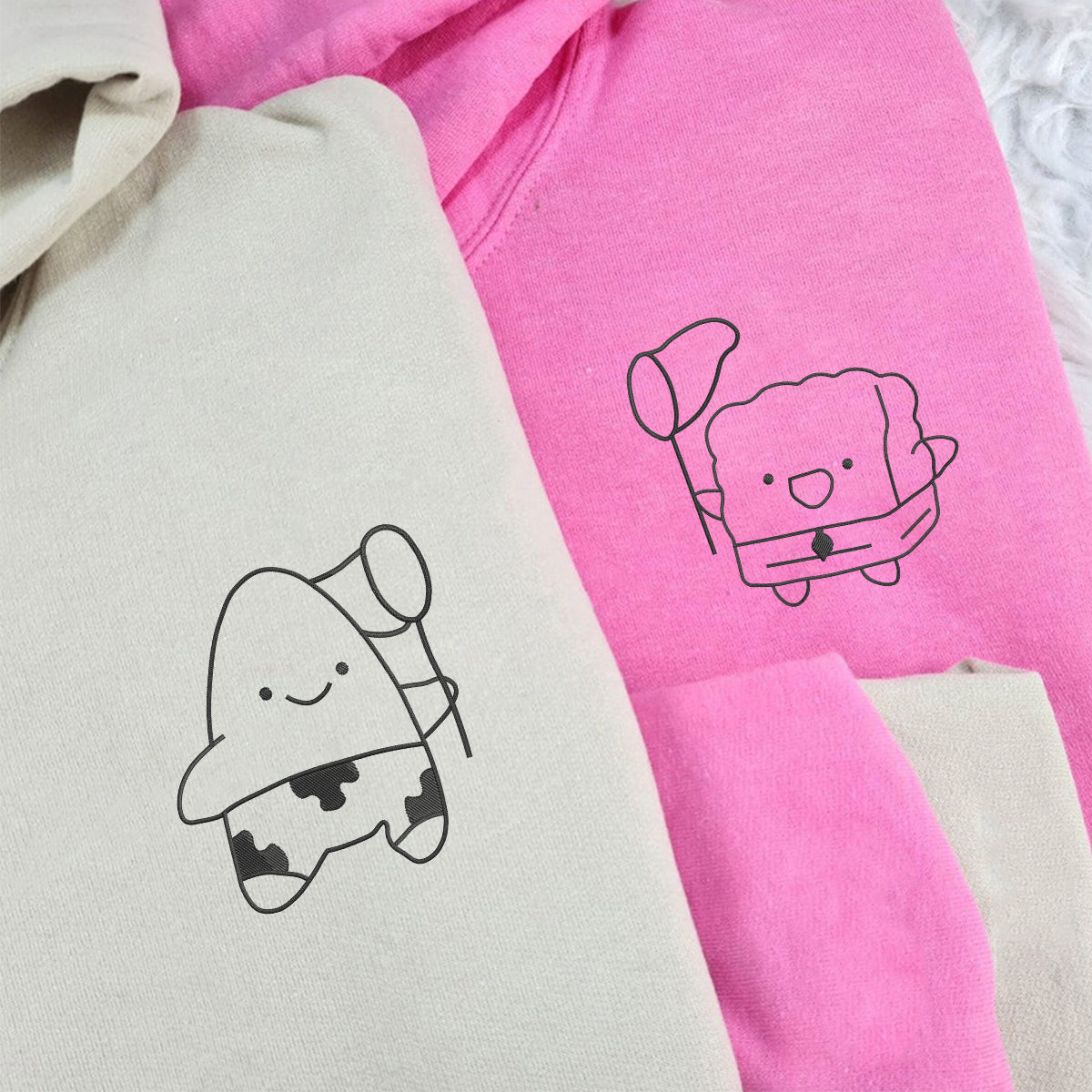 Custom Embroidered Funny Cartoon Matching Hoodies for Couples