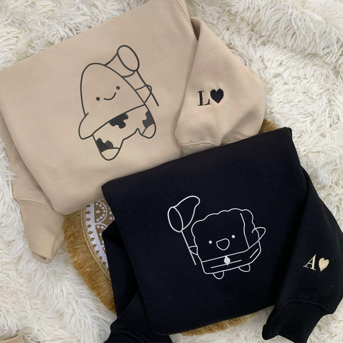 Custom Embroidered Funny Cartoon Matching Hoodies for Couples