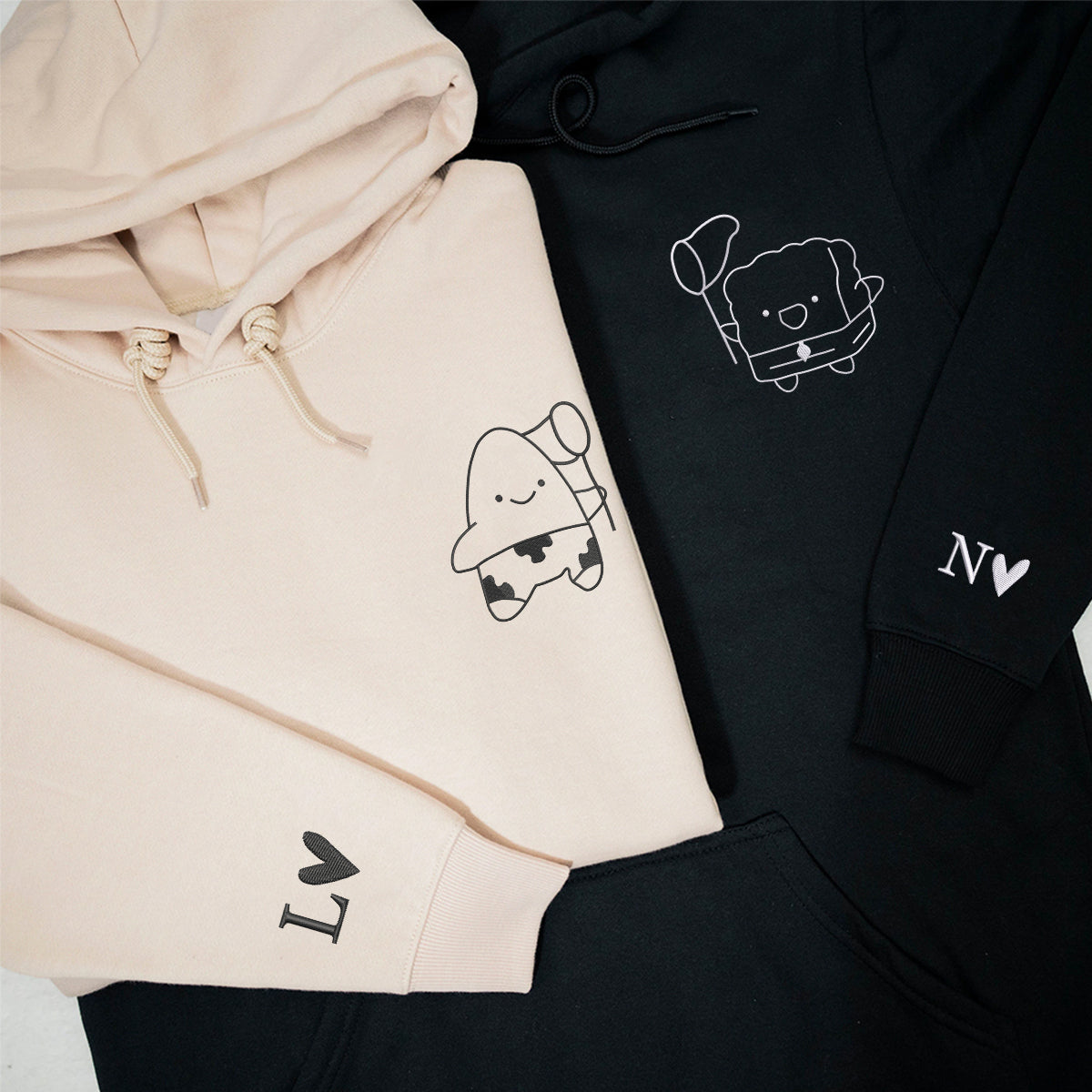 Custom Embroidered Funny Cartoon Matching Hoodies for Couples
