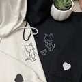 Custom Embroidered Funny Cat and Mouse Matching Hoodies for Couples