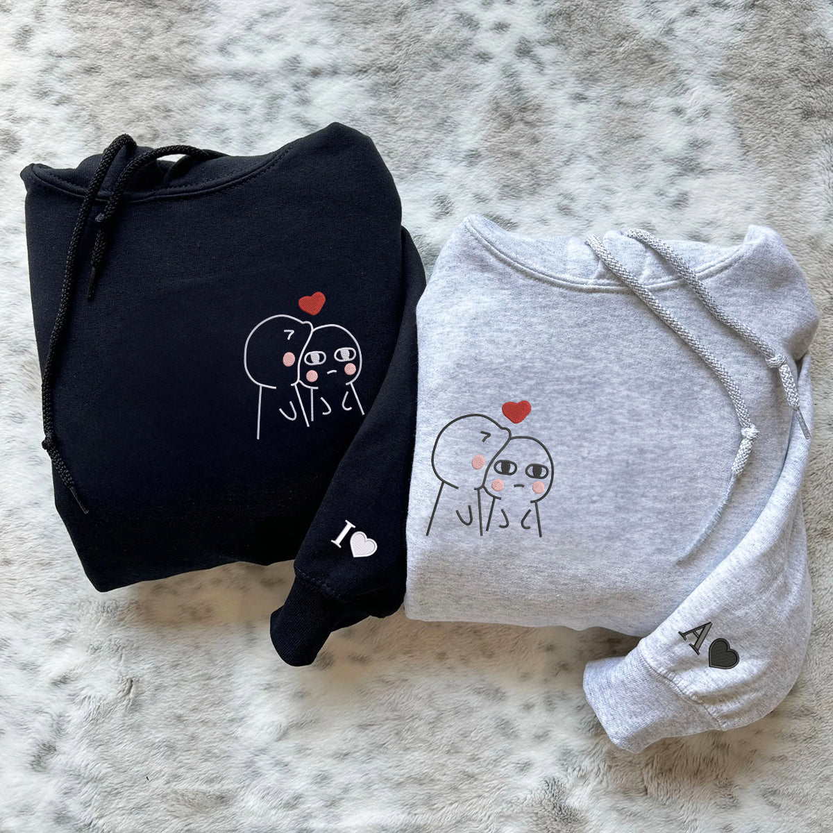 Custom Embroidered Funny Love Matching Hoodies for Couples