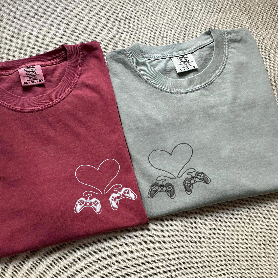 Custom Embroidered Gamer Controller Love Matching T-shirts for Couples