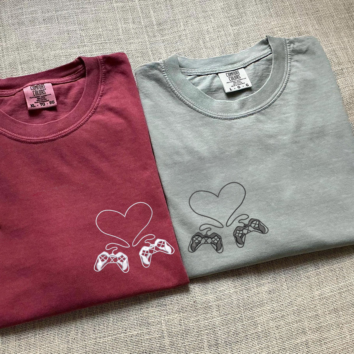 Custom Embroidered Gamer Controller Love Matching T-shirts for Couples