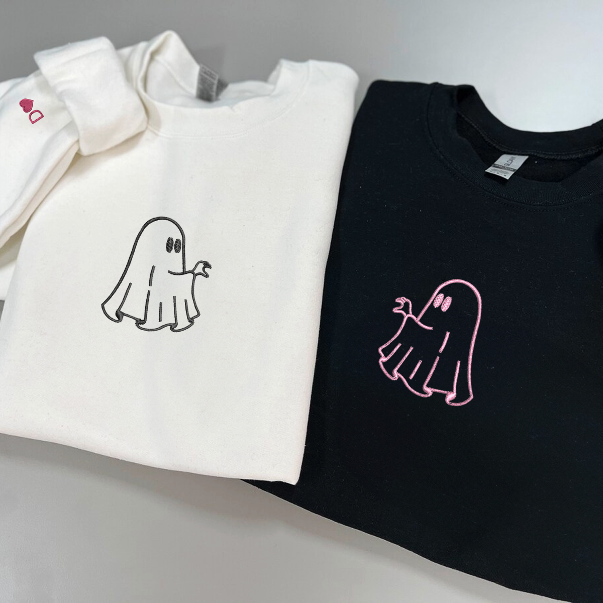 Custom Embroidered Ghost Heart Hands Matching Hoodies for Couples