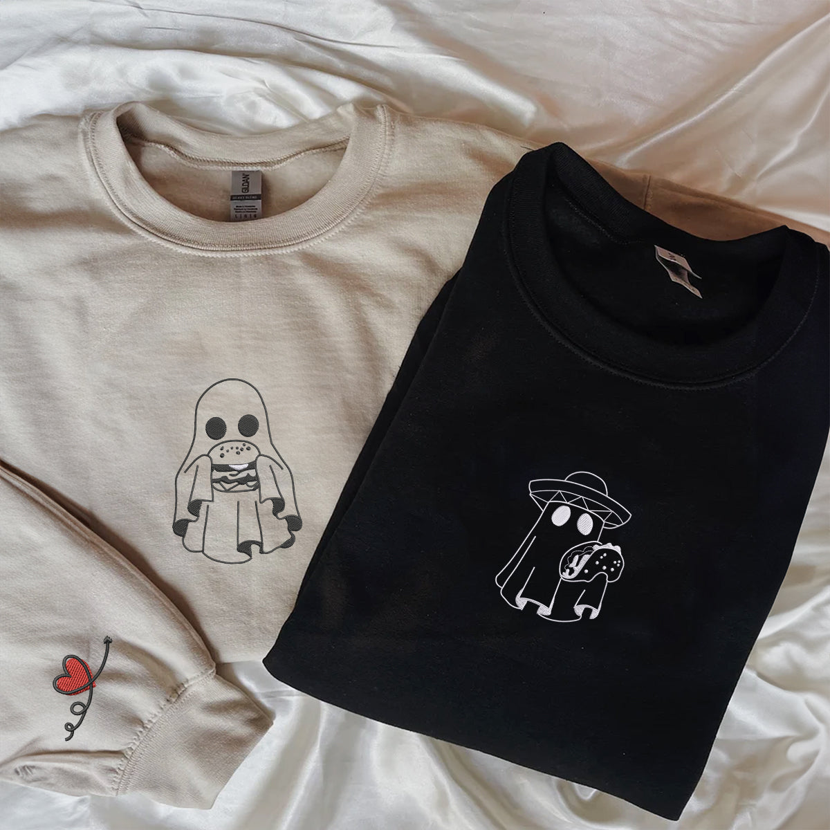 Custom Embroidered Hamburger or Taco Matching Hoodies for Couples