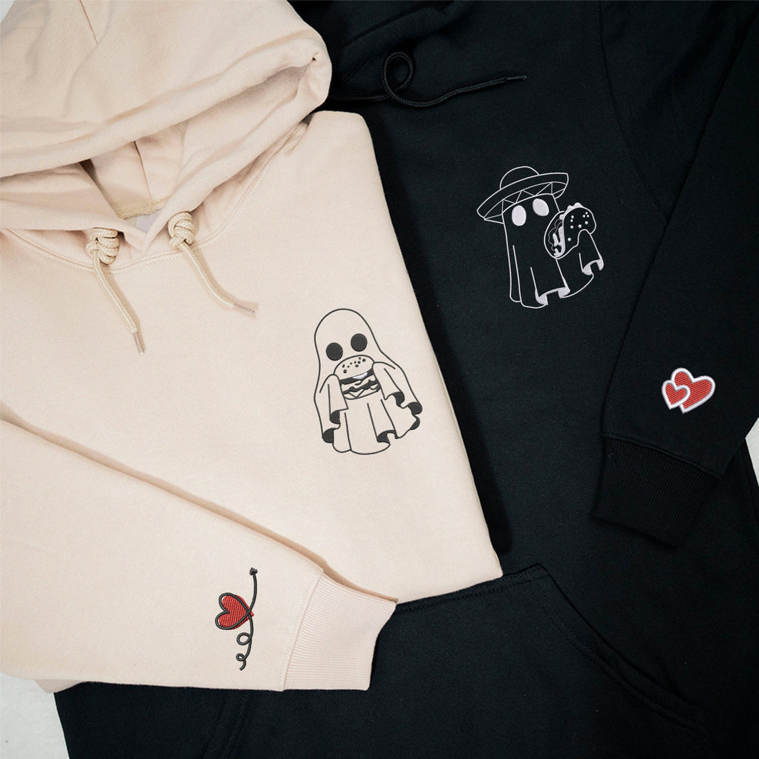 Custom Embroidered Hamburger or Taco Matching Hoodies for Couples