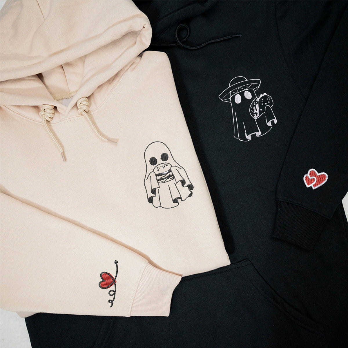 Custom Embroidered Hamburger or Taco Matching Hoodies for Couples
