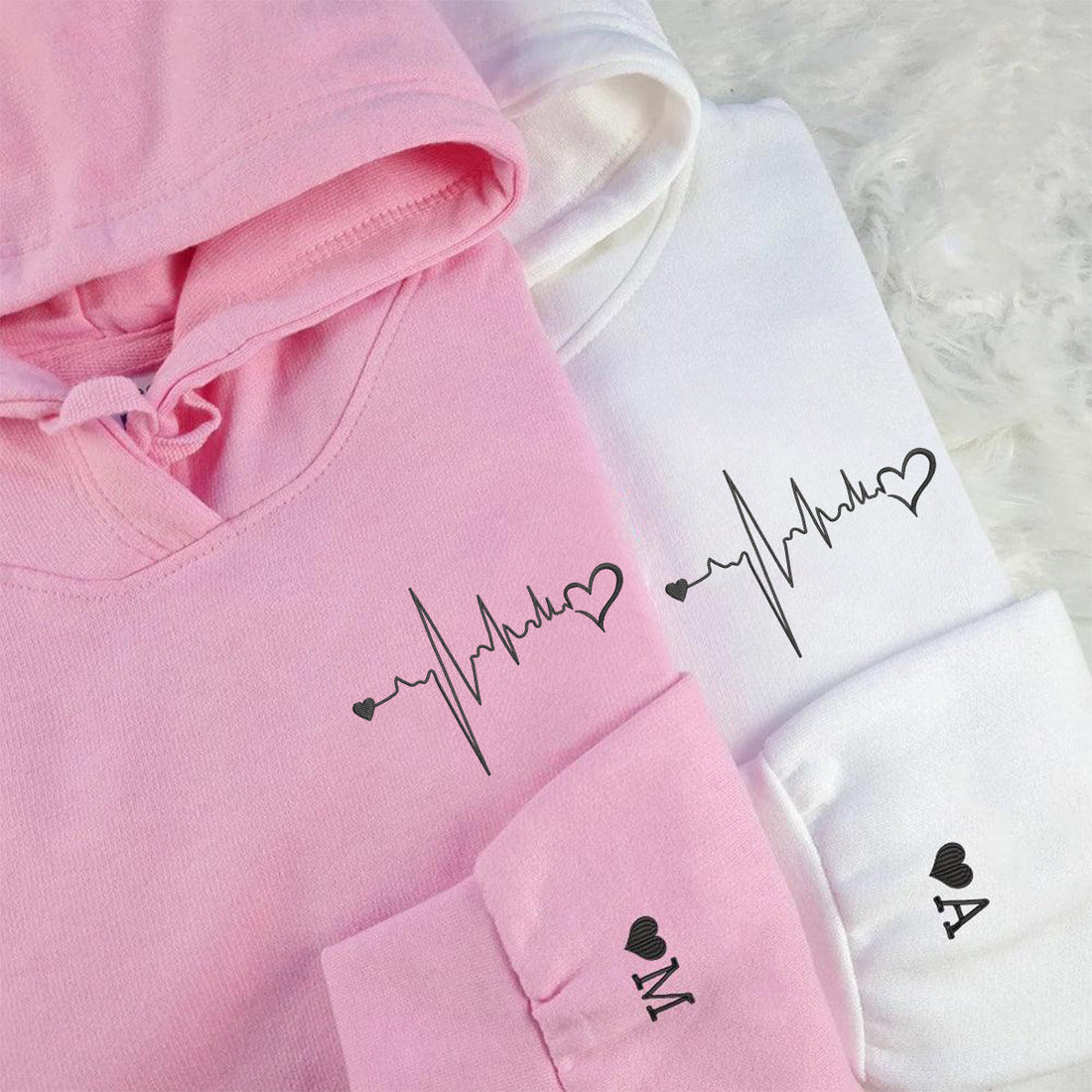 Custom Embroidered Heartbeat Matching Hoodies for Couples