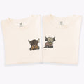 Custom Embroidered Highland Cow Matching T-shirts for Couples