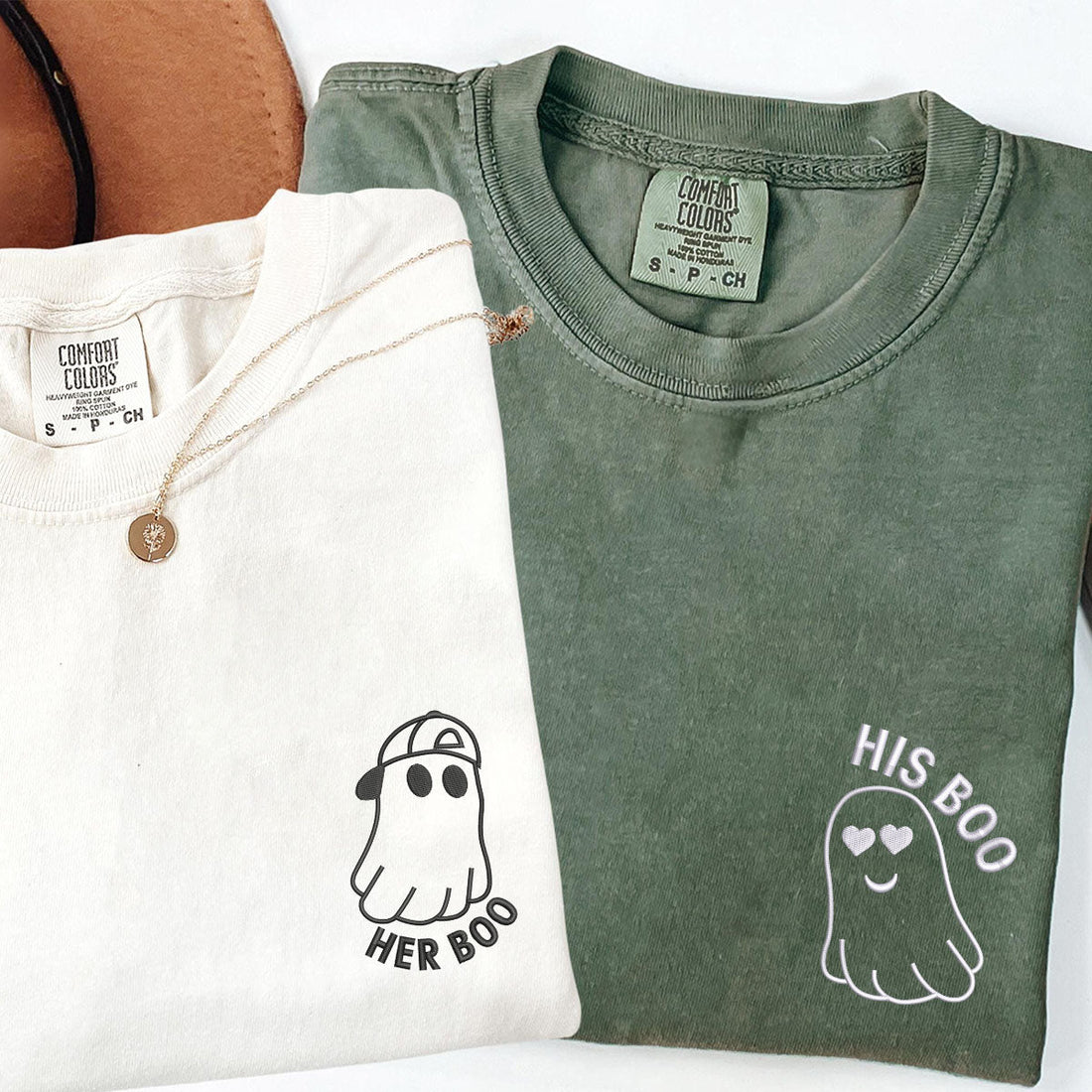 Custom Embroidered His Boo Her Boo Matching T-shirts for Couples