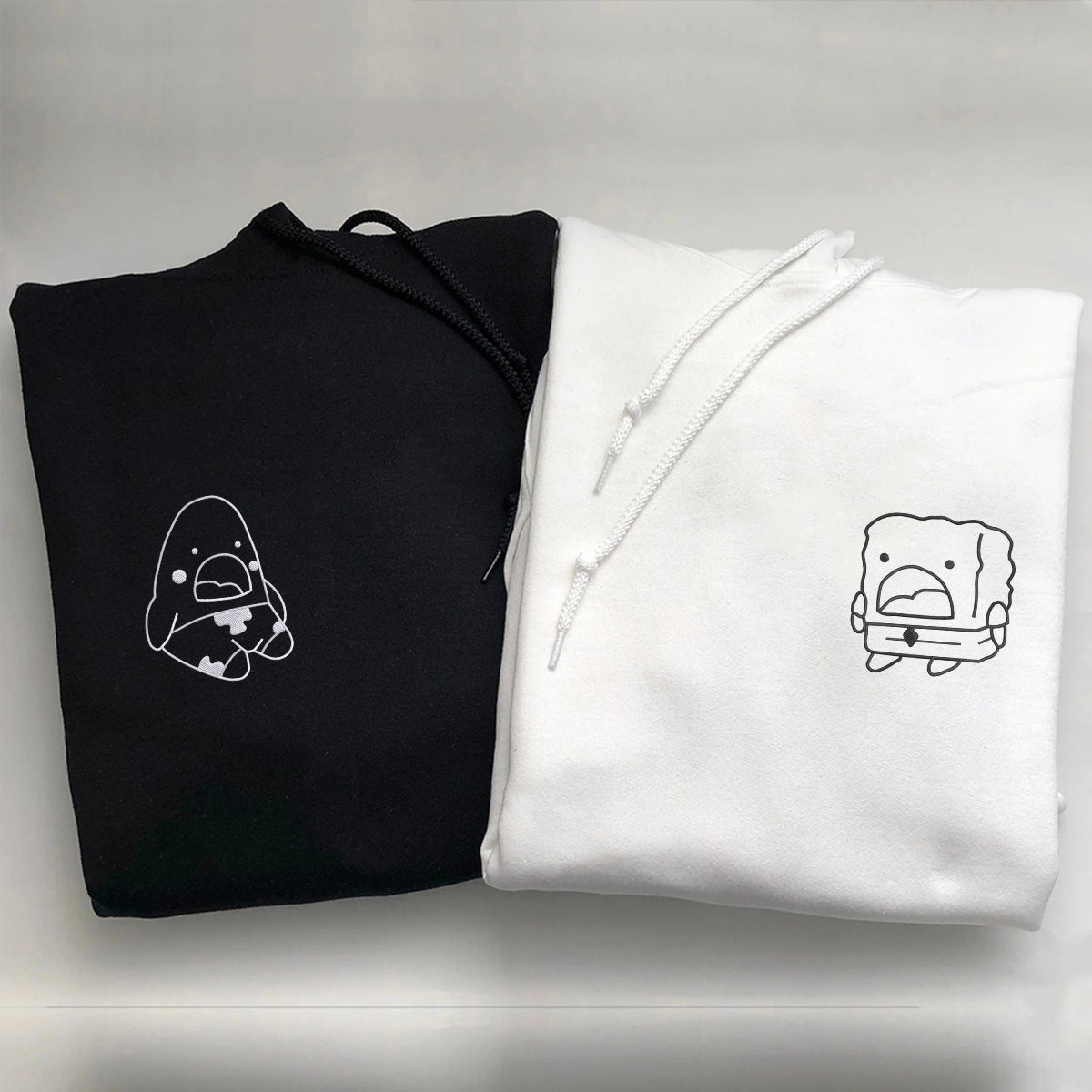 Custom Embroidered Humorous Cartoon Matching Hoodies for Couples