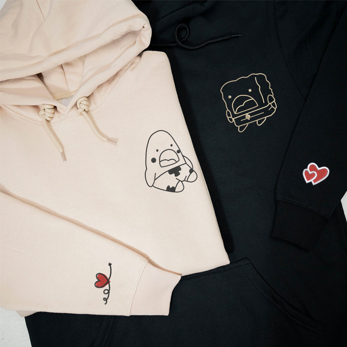 Custom Embroidered Humorous Cartoon Matching Hoodies for Couples