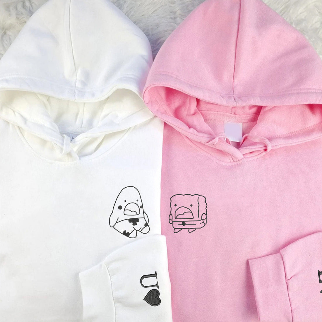 Custom Embroidered Humorous Cartoon Matching Hoodies for Couples
