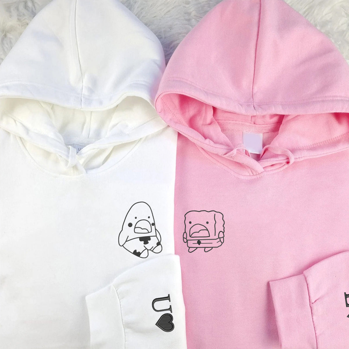 Custom Embroidered Humorous Cartoon Matching Hoodies for Couples
