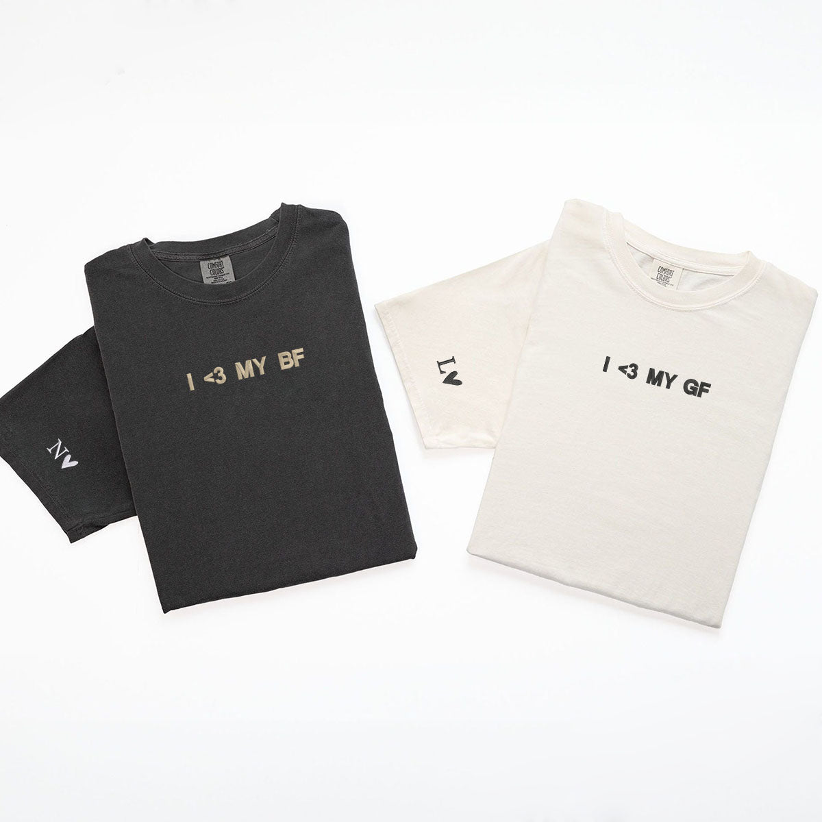 Custom Embroidered I Love My Gf Bf Matching T-shirts for Couples