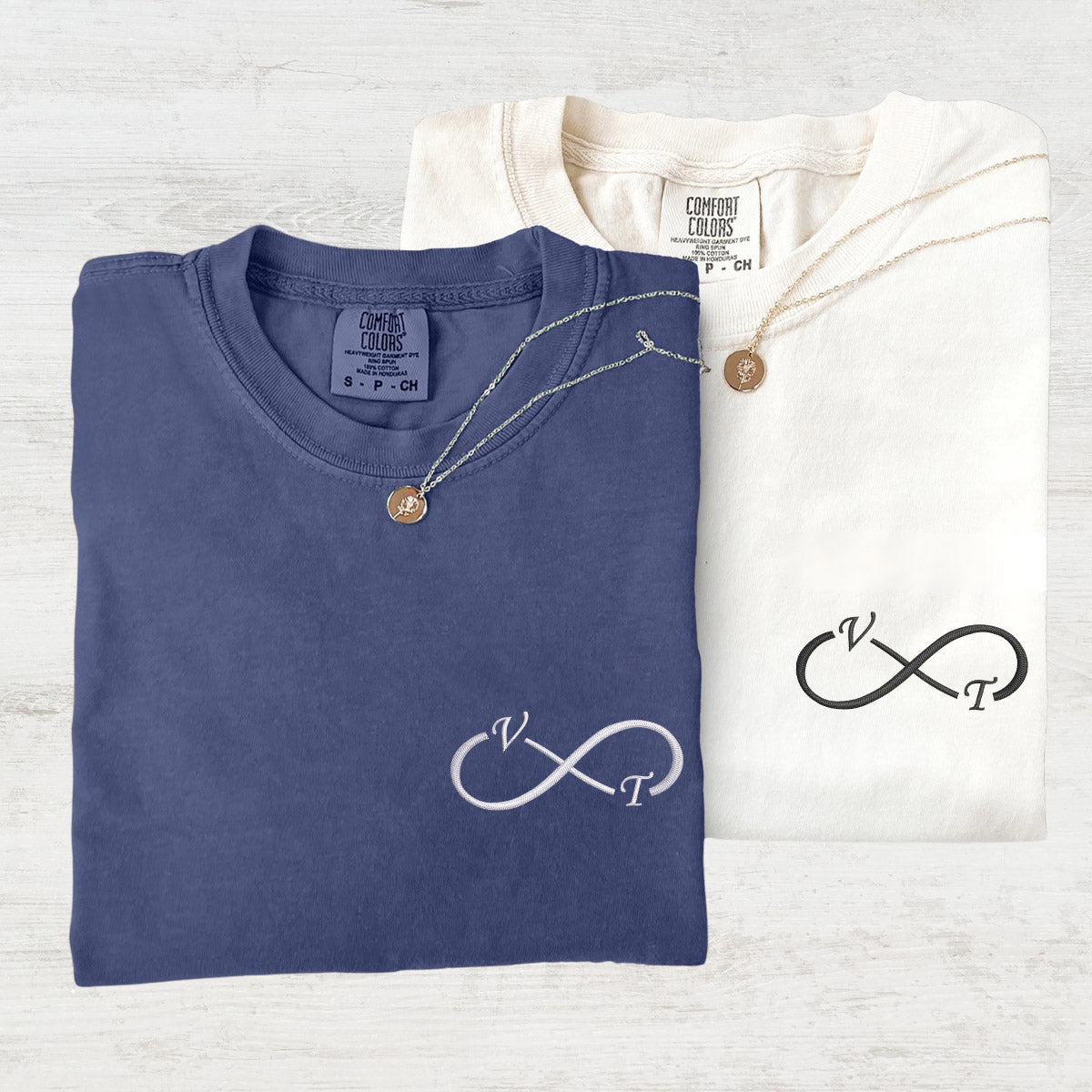 Custom Embroidered I Love You Infinity Matching T-shirts for Couples