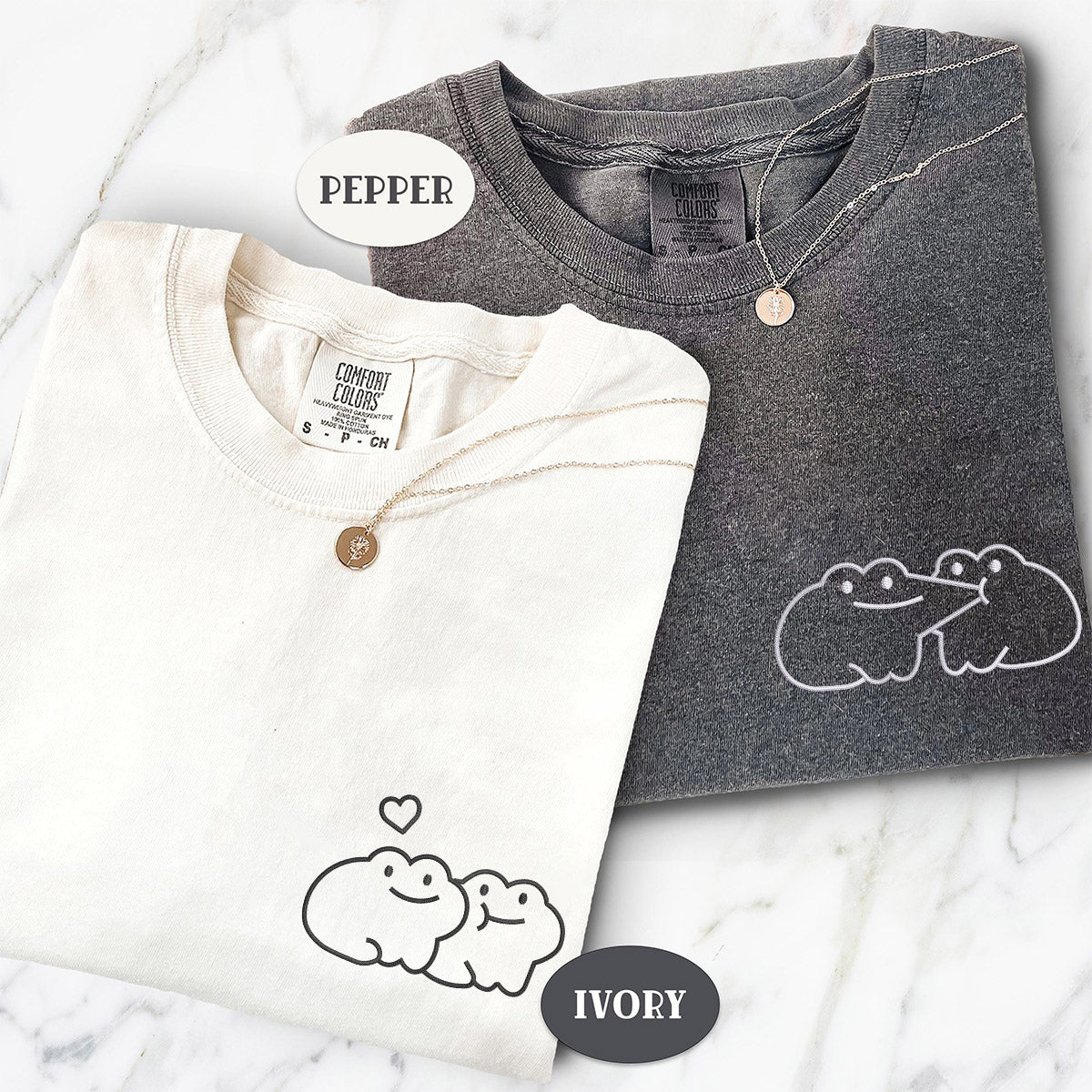 Custom Embroidered Kissing Frog Matching T-shirts for Couples