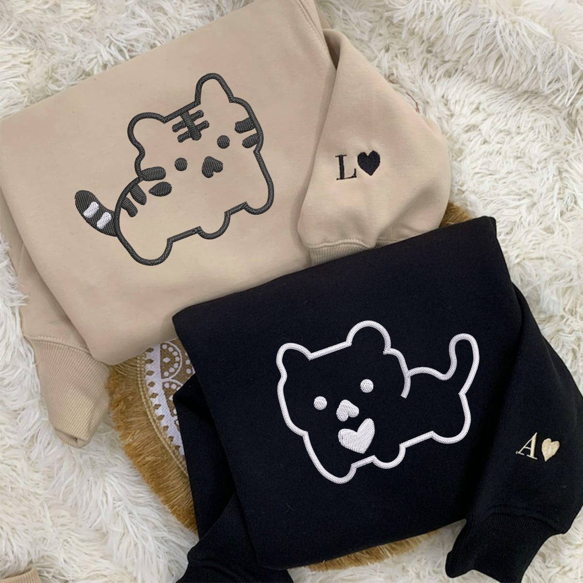 Custom Embroidered Kitten Cute Matching Hoodies for Couples