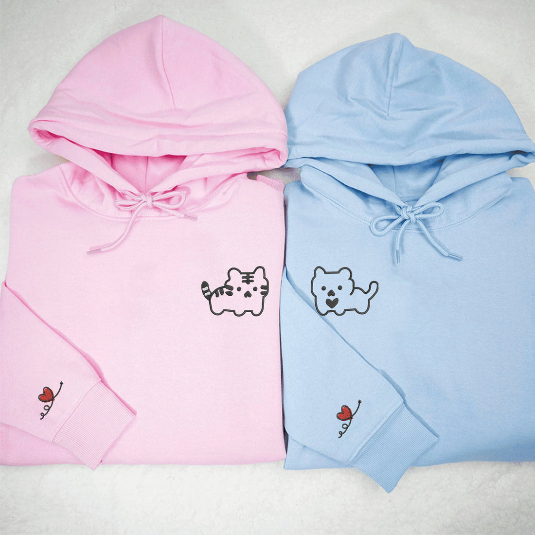 Custom Embroidered Kitten Cute Matching Hoodies for Couples