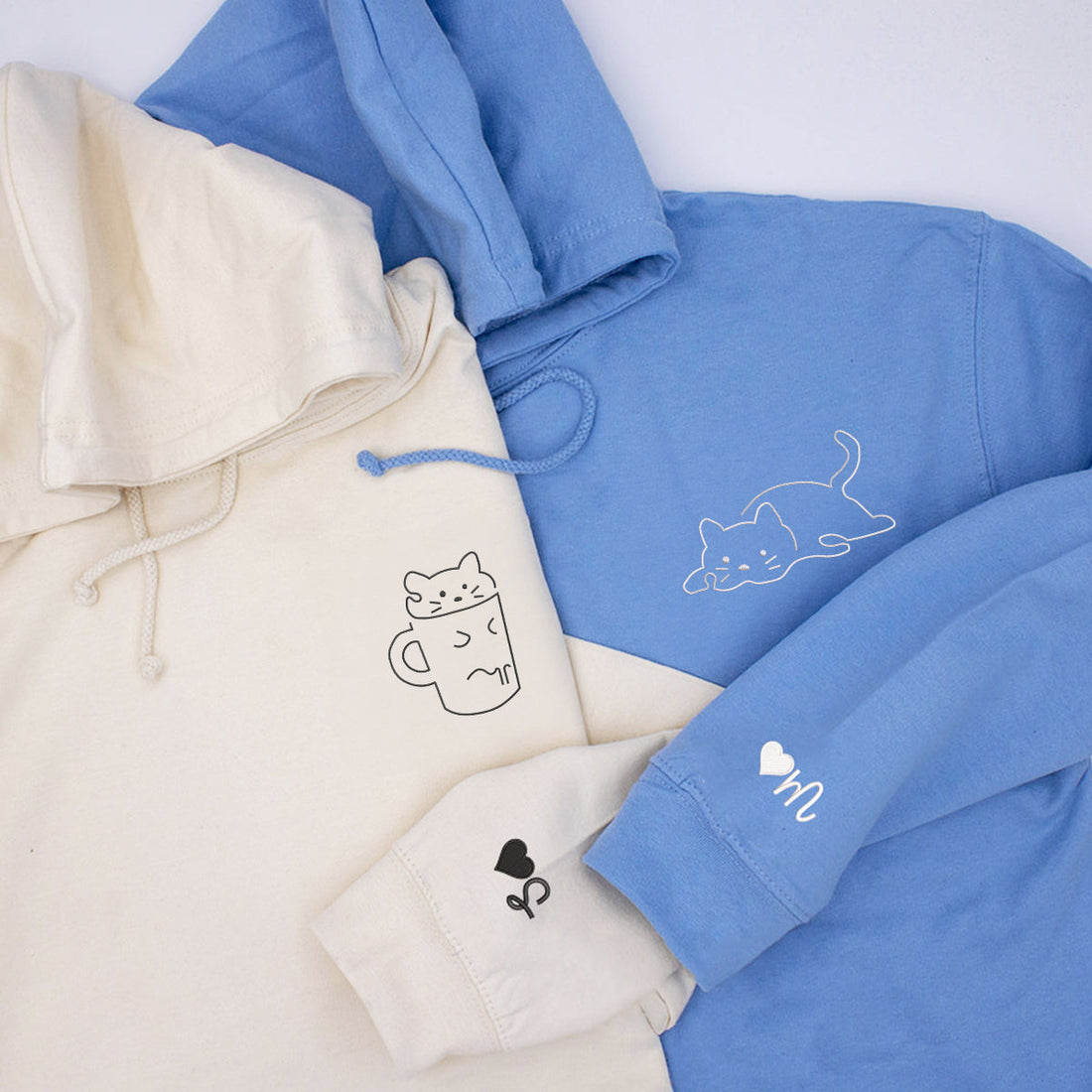 Custom Embroidered Lazy Cat Matching Hoodies for Couples