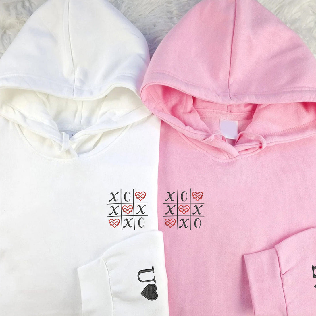 Custom Embroidered Love Always Wins Matching Hoodies for Couples