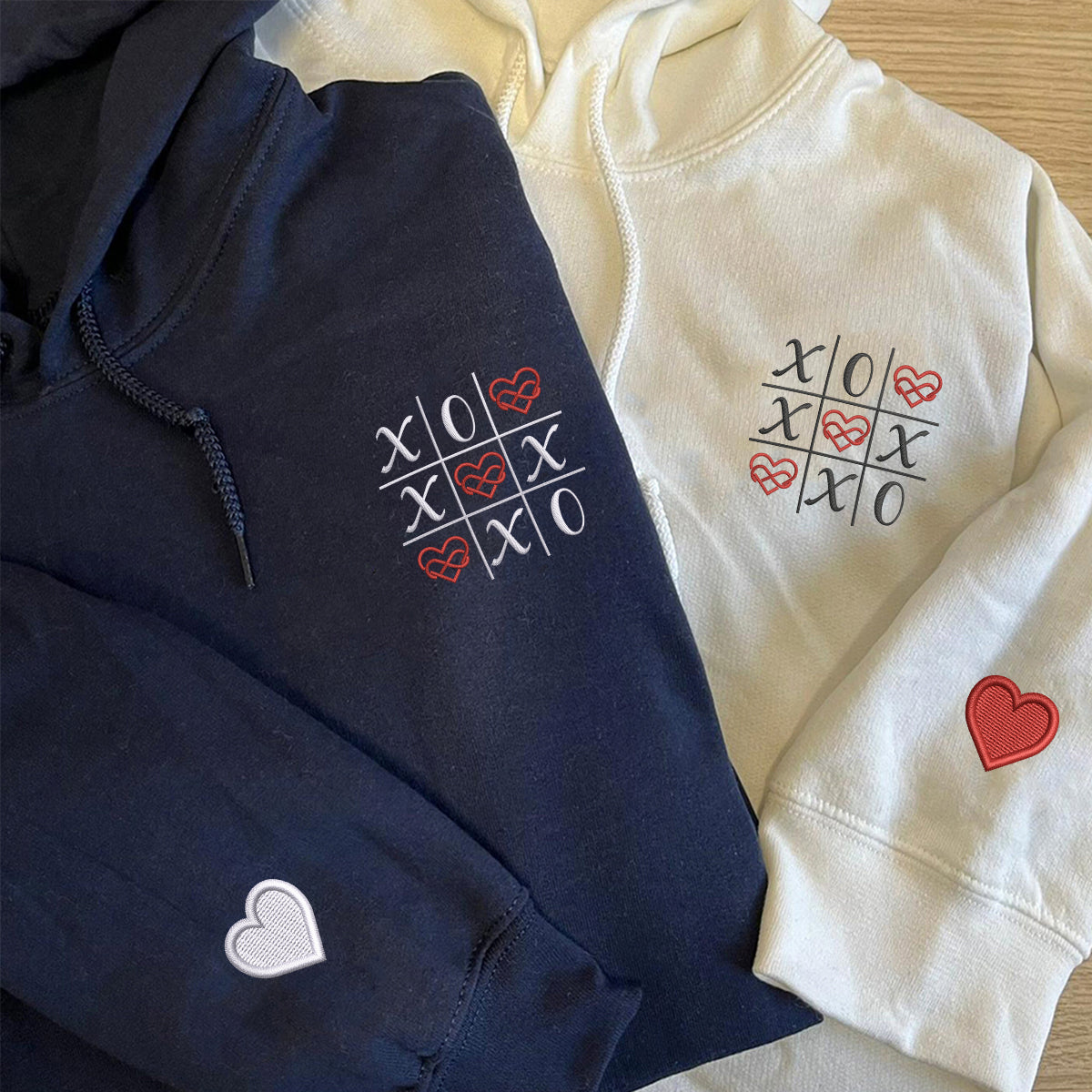 Custom Embroidered Love Always Wins Matching Hoodies for Couples