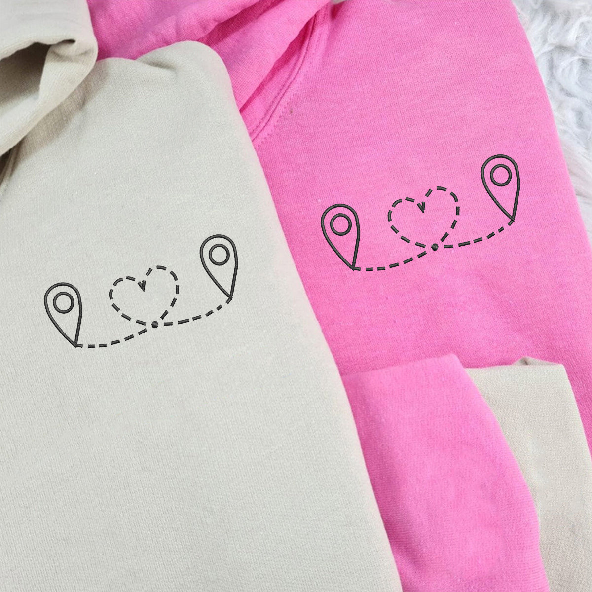 Custom Embroidered Love Location Matching Hoodies for Couples