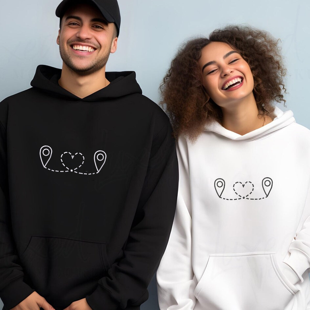 Custom Embroidered Love Location Matching Hoodies for Couples