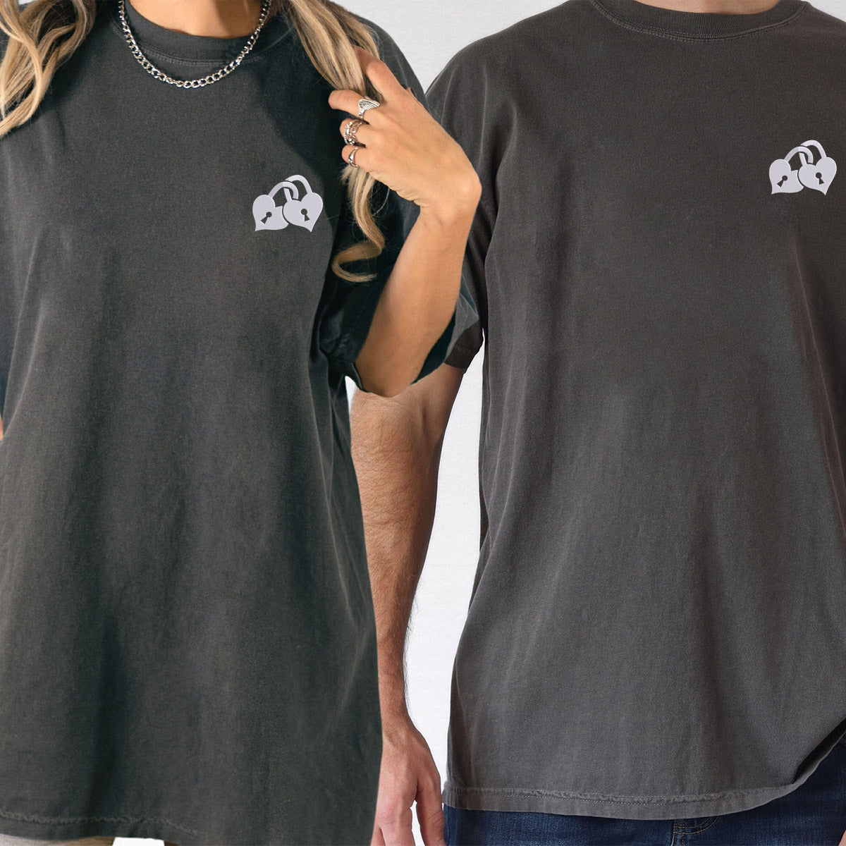 Custom Embroidered Love Padlock Matching T-shirts for Couples