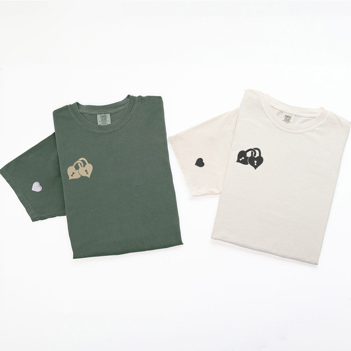 Custom Embroidered Love Padlock Matching T-shirts for Couples