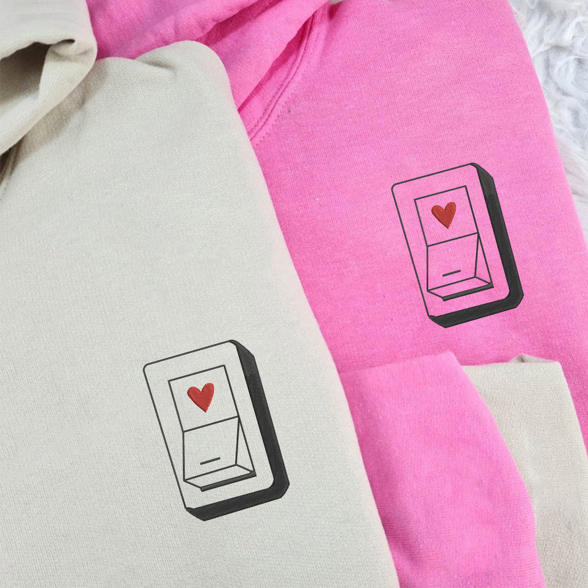 Custom Embroidered Love Switch Matching Hoodies for Couples