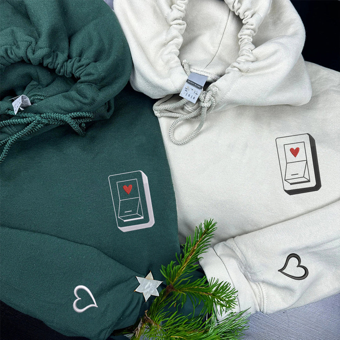 Custom Embroidered Love Switch Matching Hoodies for Couples
