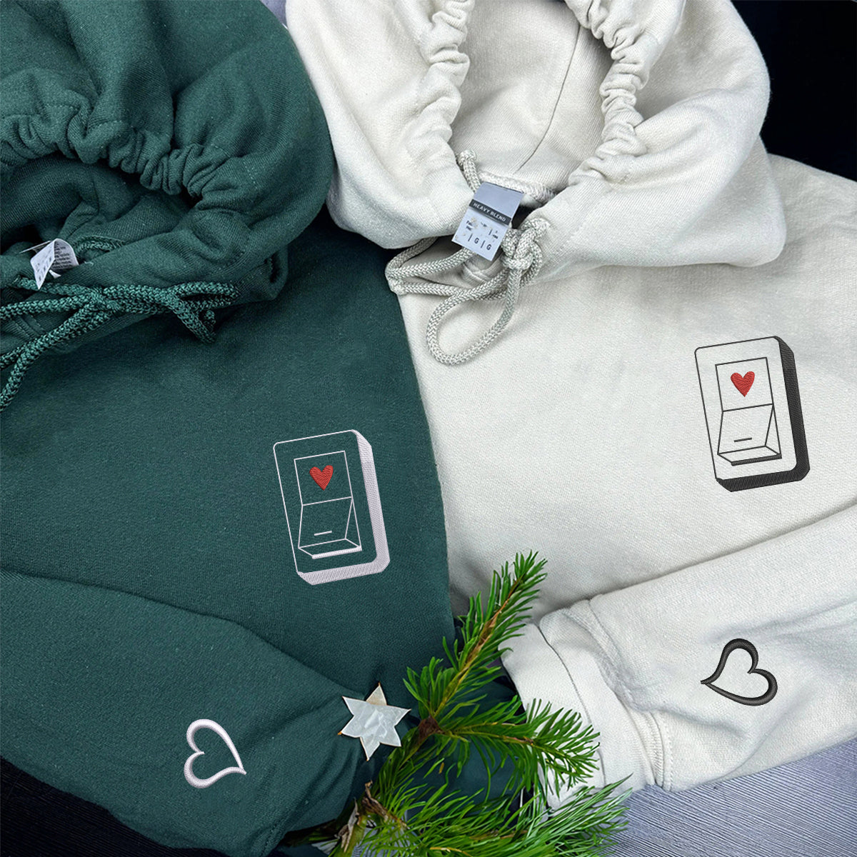 Custom Embroidered Love Switch Matching Hoodies for Couples