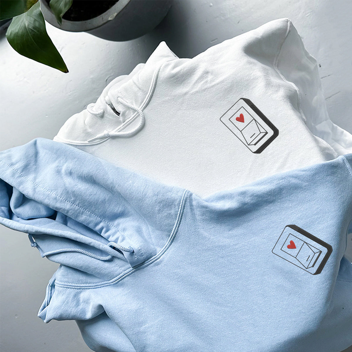 Custom Embroidered Love Switch Matching Hoodies for Couples