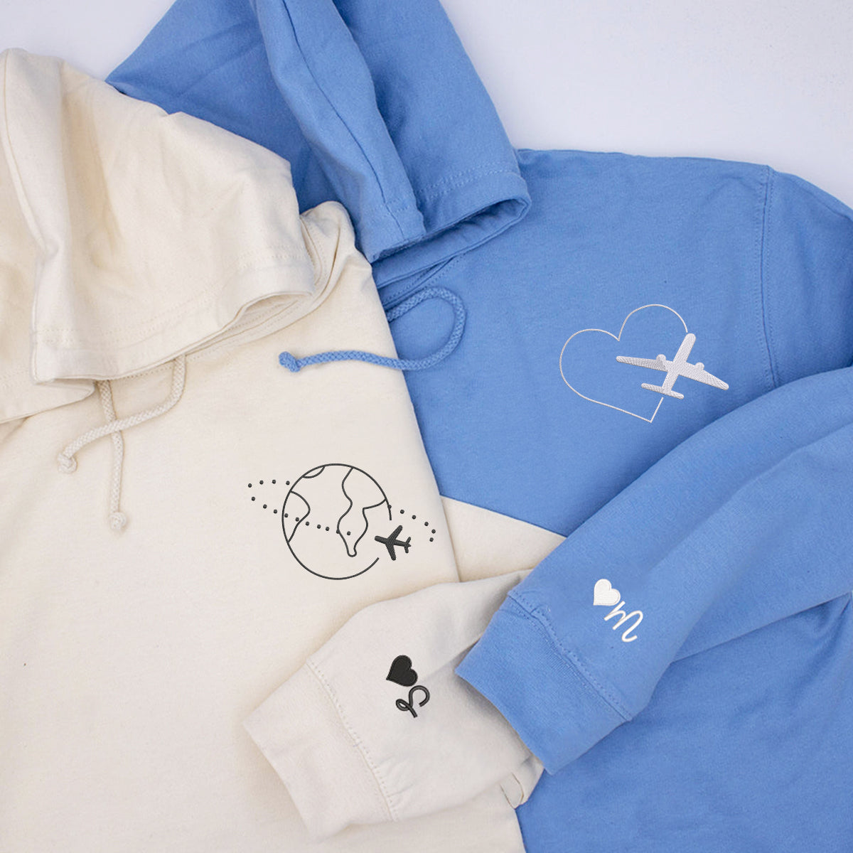 Custom Embroidered Love Travelling Matching Hoodies for Couples