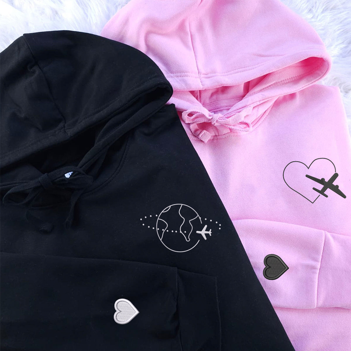 Custom Embroidered Love Travelling Matching Hoodies for Couples
