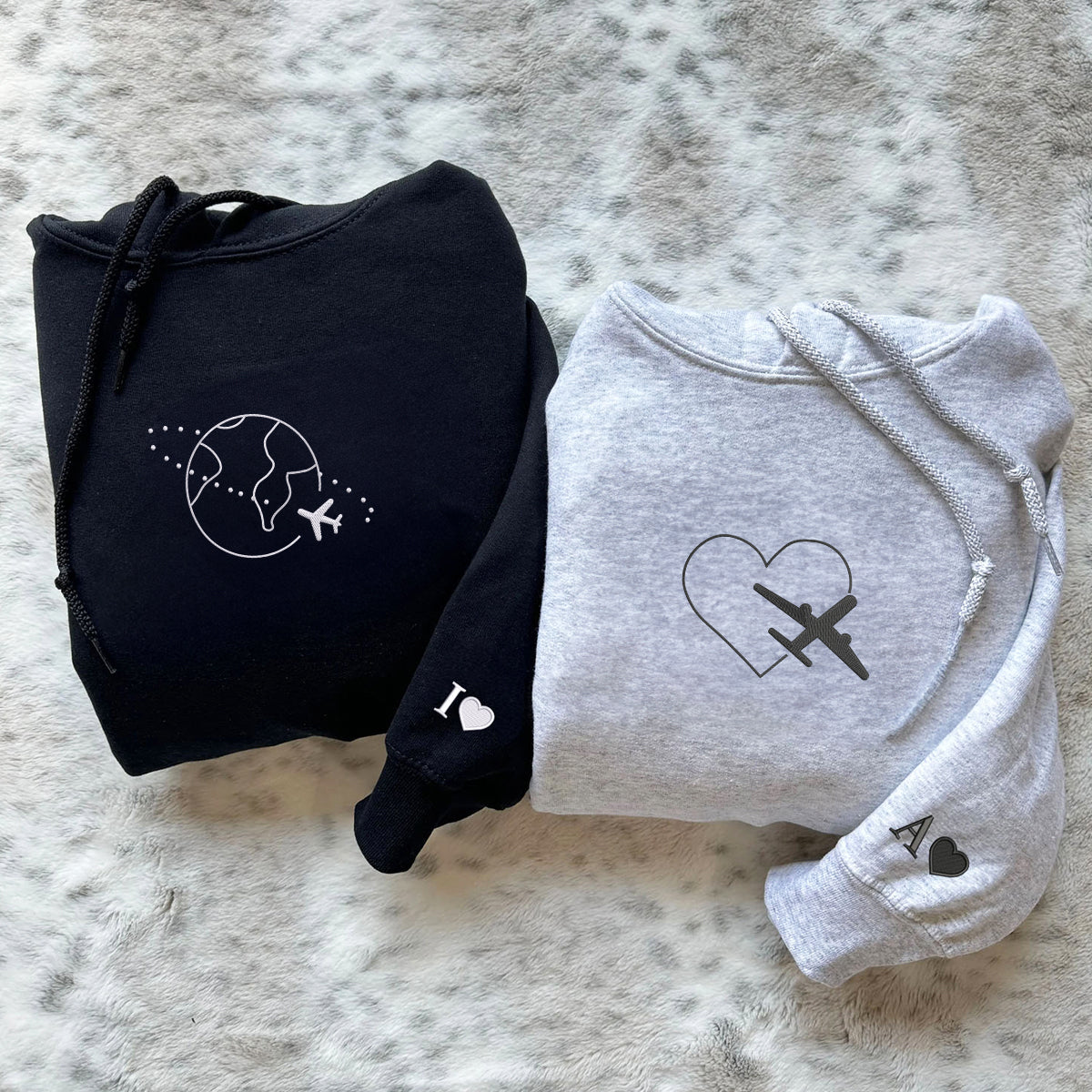Custom Embroidered Love Travelling Matching Hoodies for Couples
