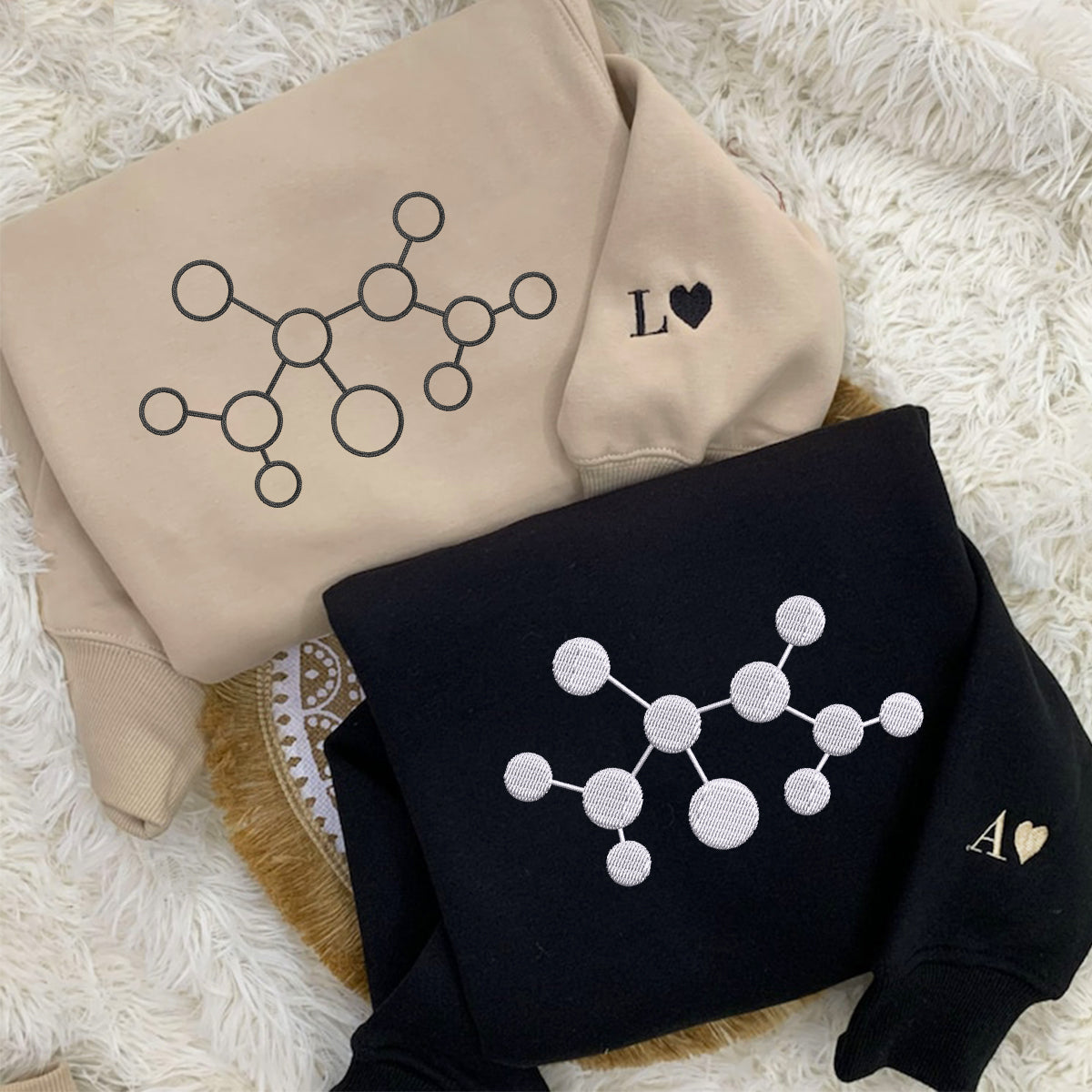 Custom Embroidered Molecule Matching Hoodies for Couples