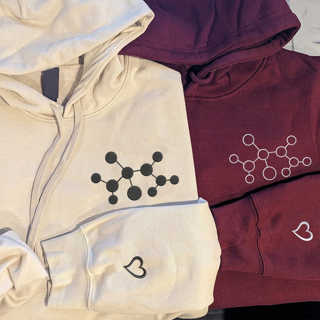 Custom Embroidered Molecule Matching Hoodies for Couples