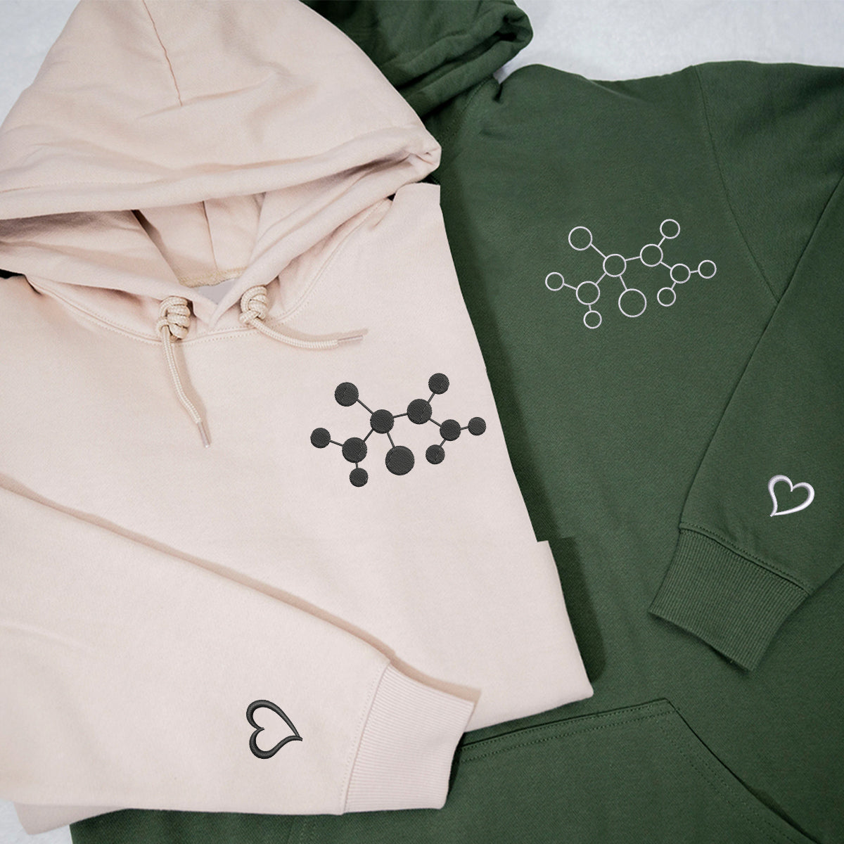 Custom Embroidered Molecule Matching Hoodies for Couples