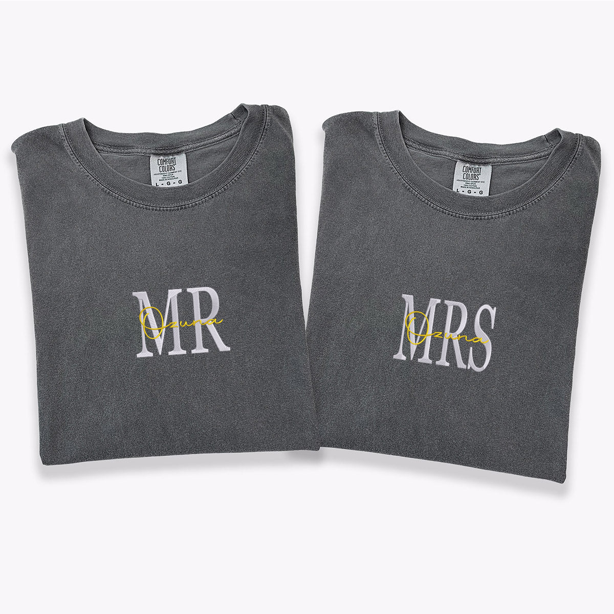Custom Embroidered Mr & Mrs Matching T-shirts for Couples