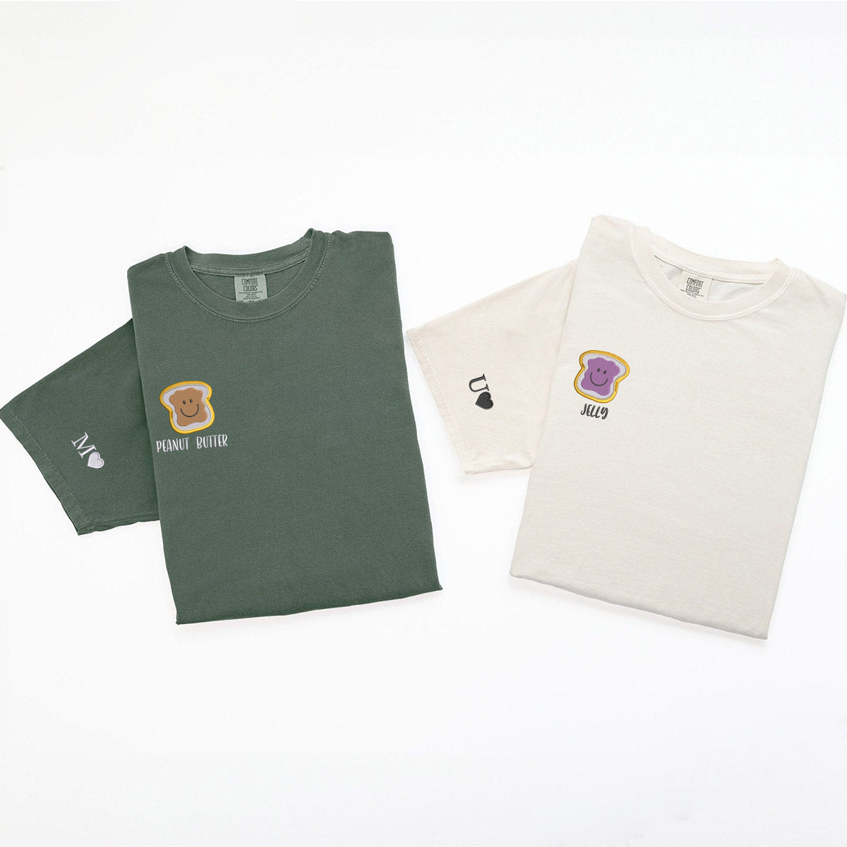 Custom Embroidered Peanut Butter and Jelly Matching T-shirts for Couples