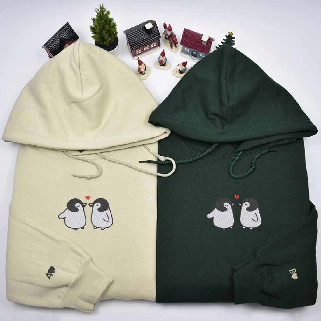 Custom Embroidered Penguin Love Matching Hoodies for Couples